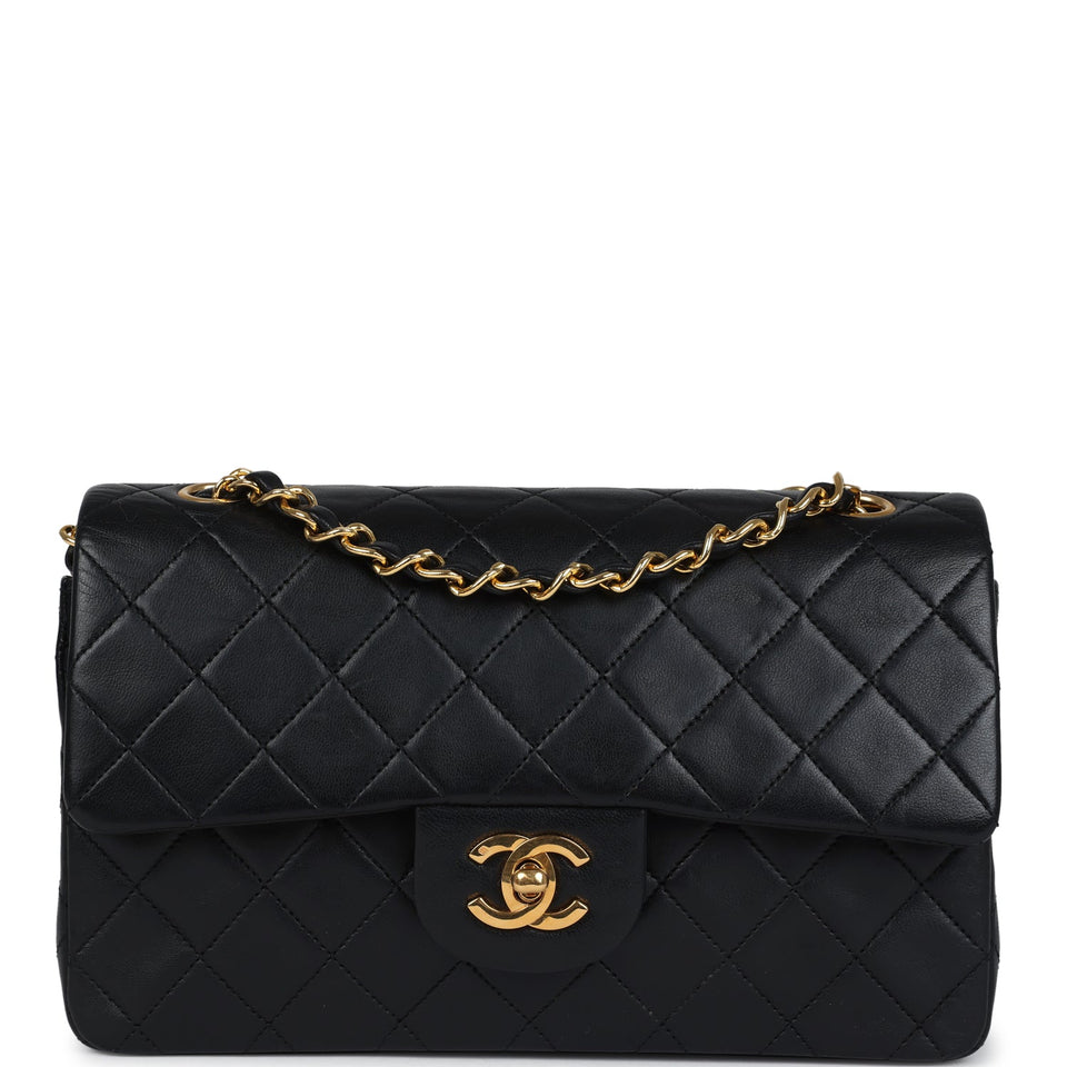 Chanel Vintage Small Classic Double Flap Black Lambskin Gold Hardware