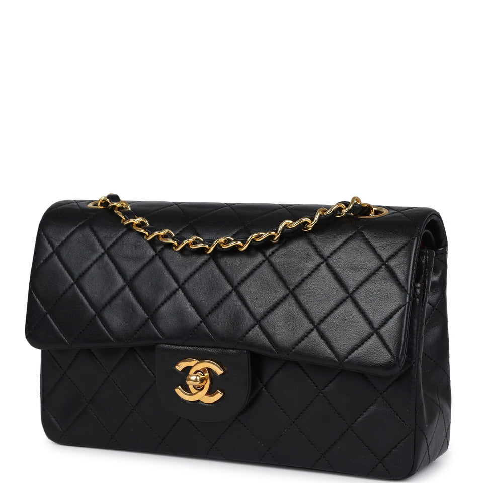 Chanel Vintage Small Classic Double Flap Black Lambskin Gold Hardware
