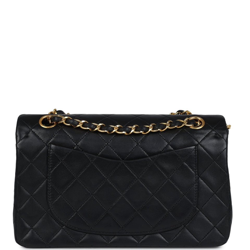 Chanel Vintage Small Classic Double Flap Black Lambskin Gold Hardware