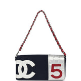 Chanel Vintage N0.5 Chain Shoulder Bag Navy, Silver, Red Canvas Silver Hardware