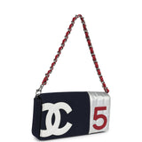 Chanel Vintage N0.5 Chain Shoulder Bag Navy, Silver, Red Canvas Silver Hardware