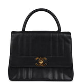 Chanel Vintage Vertical Stripe Kelly Flap Bag Black Caviar Gold Hardware