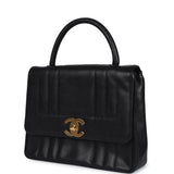 Chanel Vintage Vertical Stripe Kelly Flap Bag Black Caviar Gold Hardware
