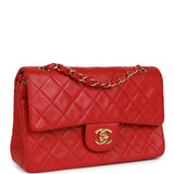 Chanel Vintage Small Classic Double Flap Bag Red Lambskin Gold Hardware