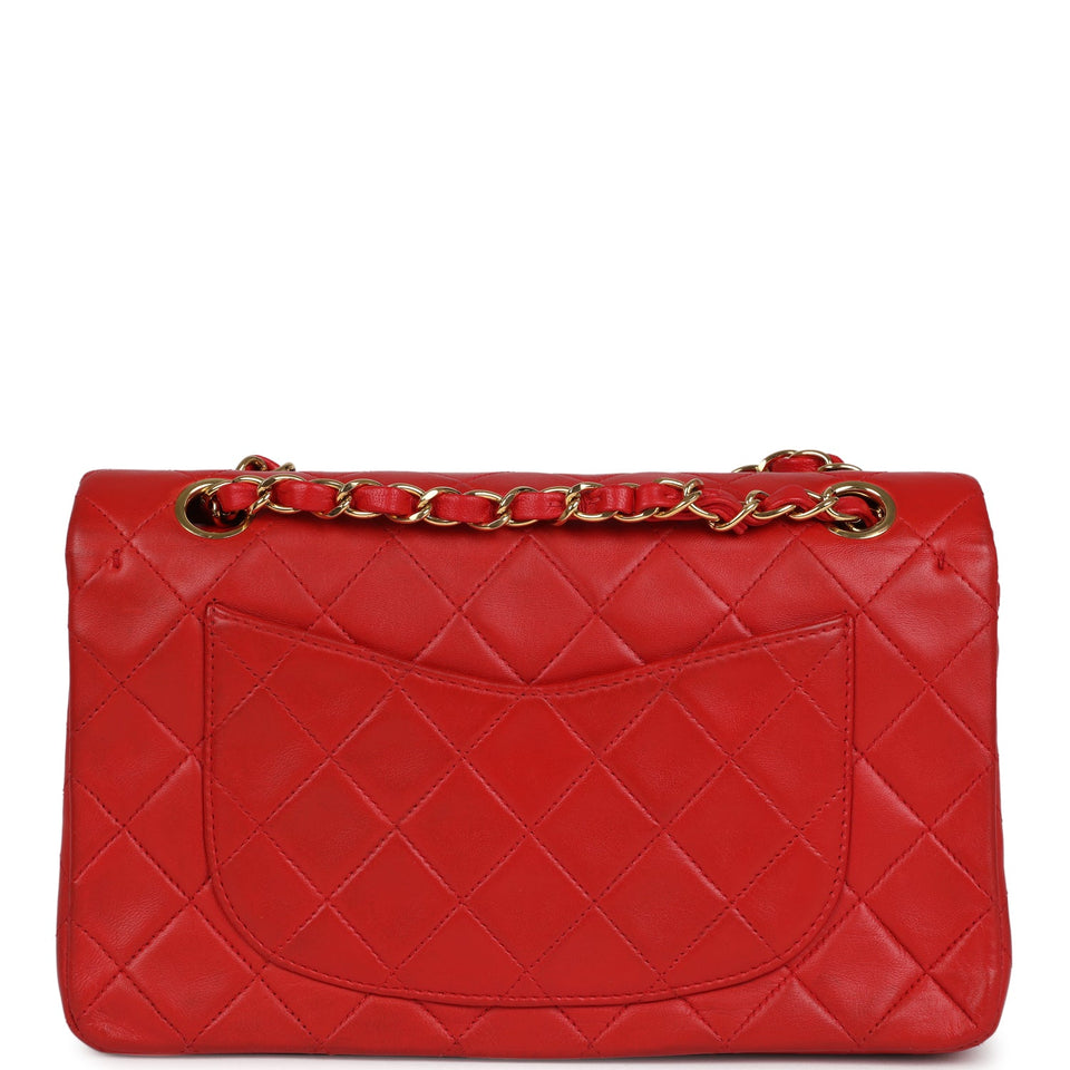 Chanel Vintage Small Classic Double Flap Bag Red Lambskin Gold Hardware