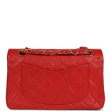 Chanel Vintage Small Classic Double Flap Bag Red Lambskin Gold Hardware