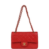Chanel Vintage Small Classic Double Flap Bag Red Lambskin Gold Hardware