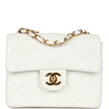 Chanel Vintage Mini Square Flap Bag White Lambskin Gold Hardware