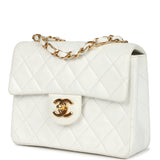 Chanel Vintage Mini Square Flap Bag White Lambskin Gold Hardware
