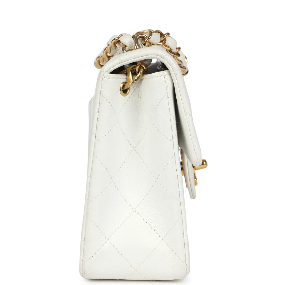 Chanel Vintage Mini Square Flap Bag White Lambskin Gold Hardware