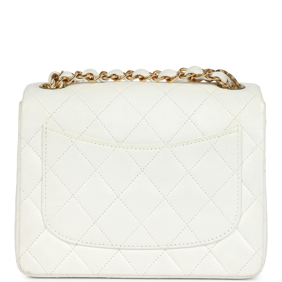 Chanel Vintage Mini Square Flap Bag White Lambskin Gold Hardware