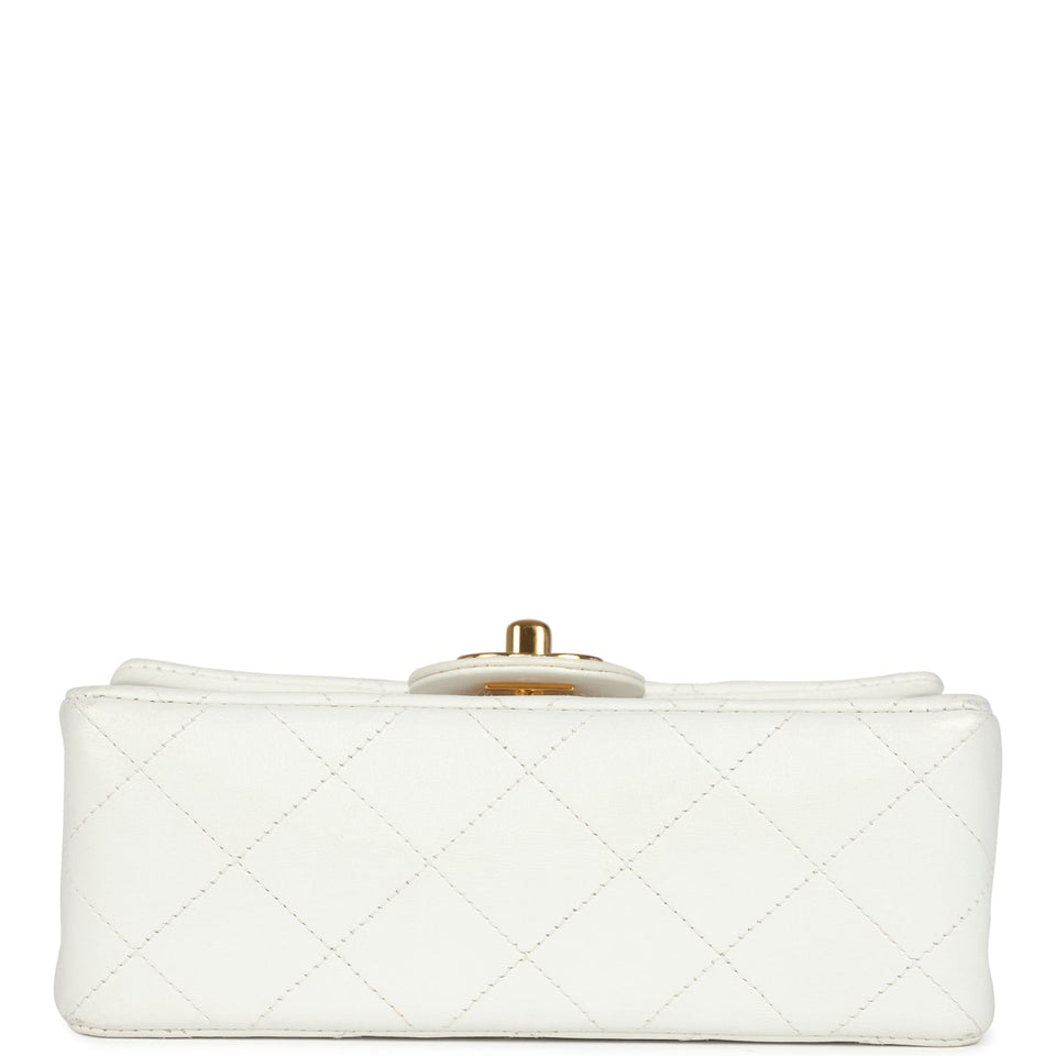 Chanel Vintage Mini Square Flap Bag White Lambskin Gold Hardware