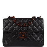 Chanel Vintage Jumbo Single Flap Bag Black Lambskin Tortoiseshell Bakelite Hardware