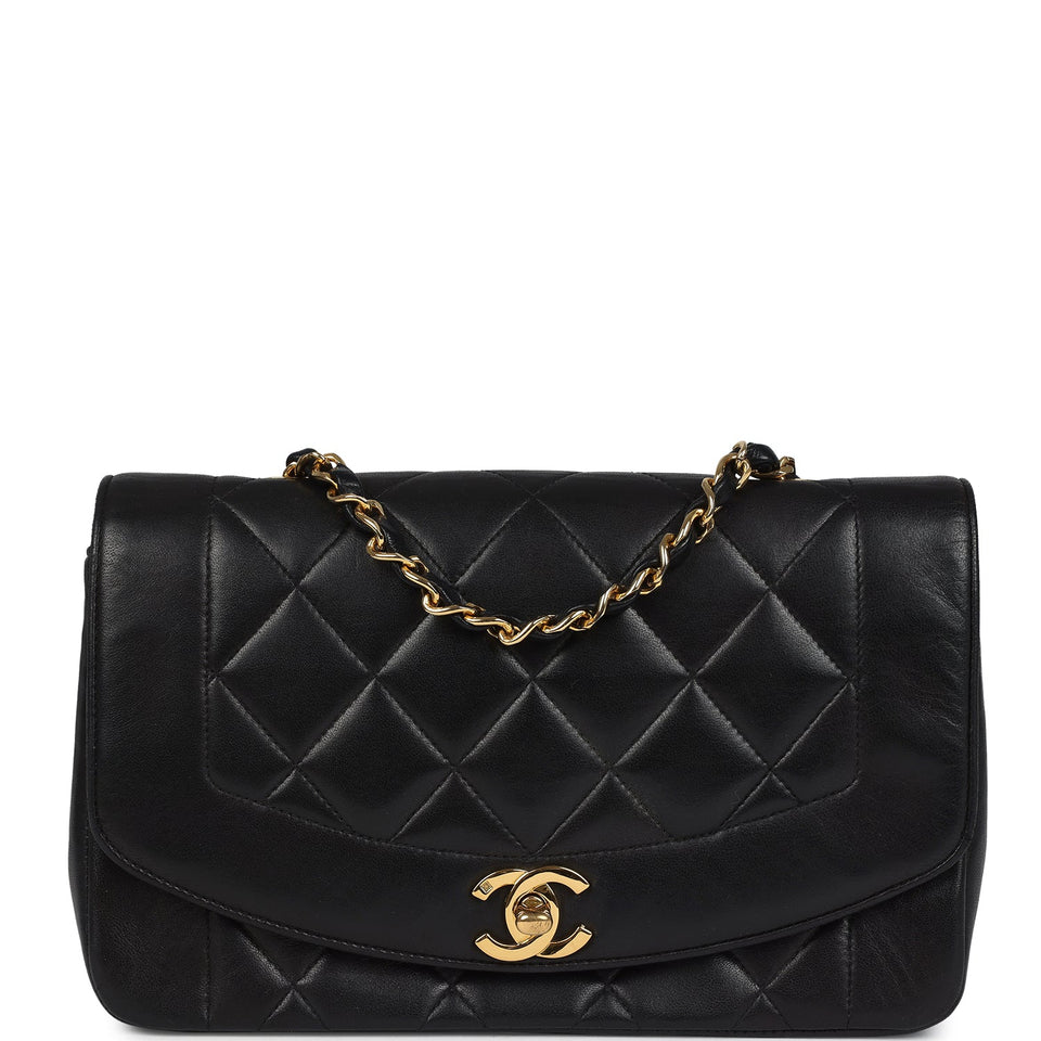 Chanel Vintage Small Diana Flap Bag Black Lambskin Gold Hardware