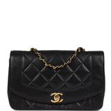 Chanel Vintage Small Diana Flap Bag Black Lambskin Gold Hardware