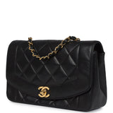 Chanel Vintage Small Diana Flap Bag Black Lambskin Gold Hardware