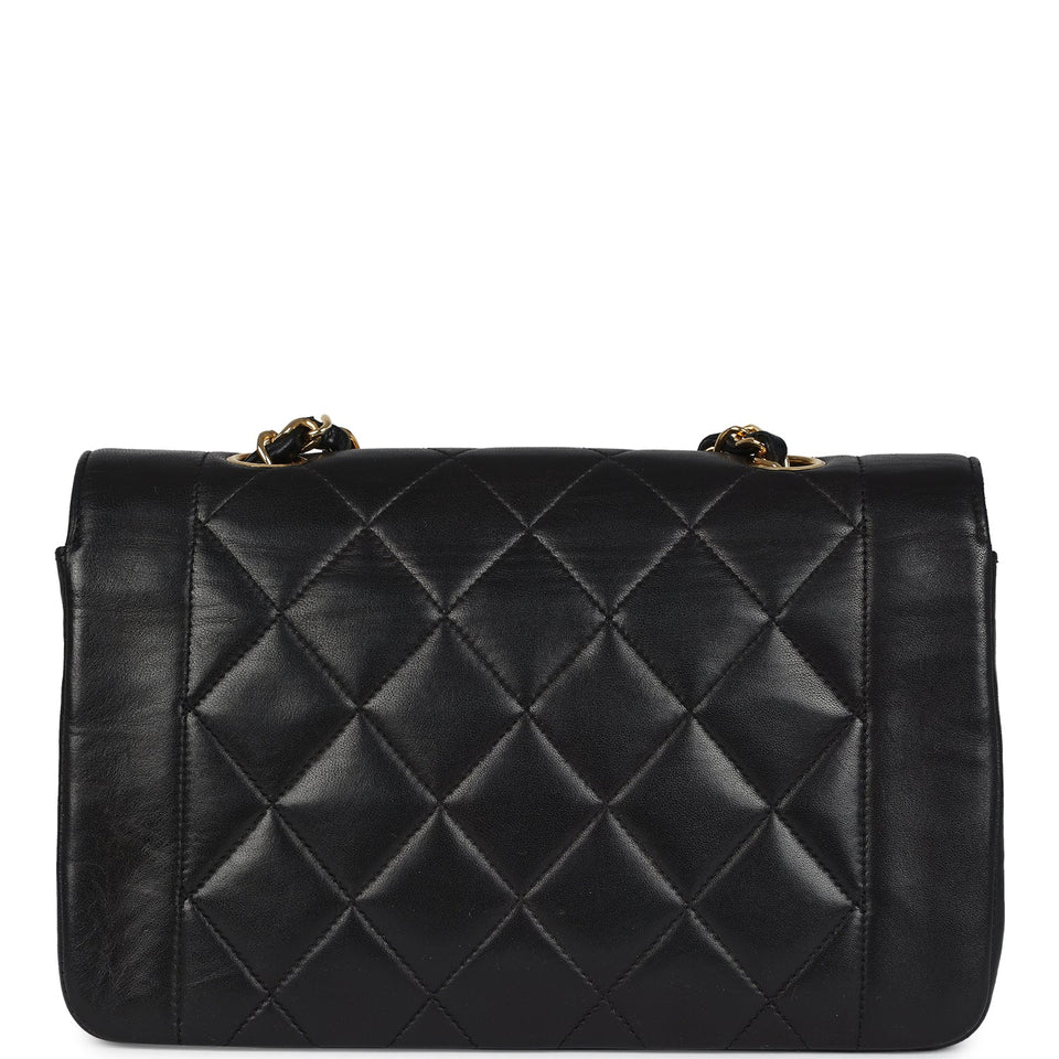 Chanel Vintage Small Diana Flap Bag Black Lambskin Gold Hardware