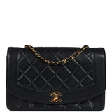 Chanel Vintage Medium Diana Flap Bag Black Lambskin Gold Hardware