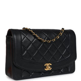Chanel Vintage Medium Diana Flap Bag Black Lambskin Gold Hardware