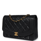 Chanel Vintage Medium Diana Flap Bag Black Lambskin Gold Hardware