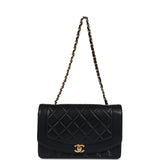 Chanel Vintage Medium Diana Flap Bag Black Lambskin Gold Hardware