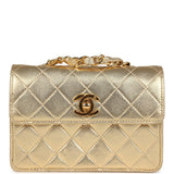 Chanel Vintage Micro Half Flap Bag Metallic Gold Lambskin Gold Hardware