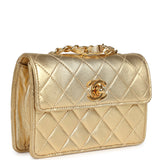 Chanel Vintage Micro Half Flap Bag Metallic Gold Lambskin Gold Hardware