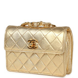 Chanel Vintage Micro Half Flap Bag Metallic Gold Lambskin Gold Hardware