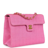 Chanel Vintage Vertical Mademoiselle Shoulder Bag Pink Linen Gold Hardware