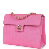 Chanel Vintage Vertical Mademoiselle Shoulder Bag Pink Linen Gold Hardware