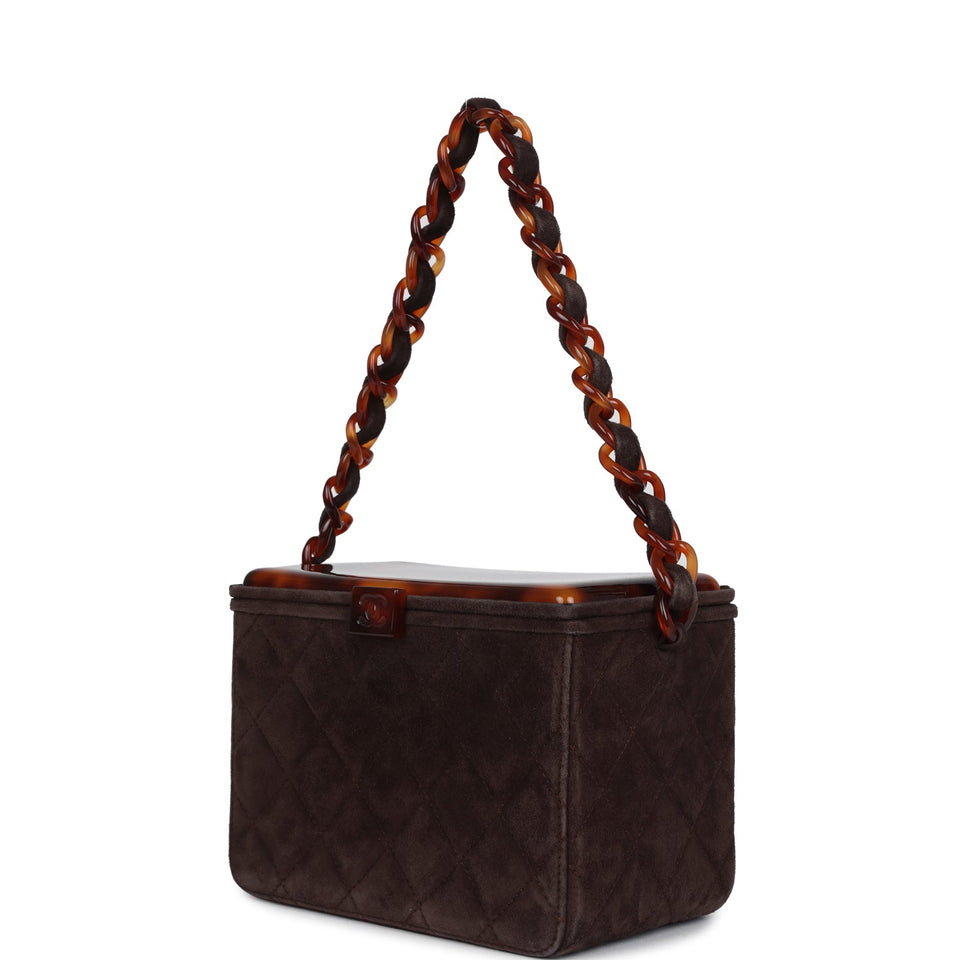 Chanel Vintage Vanity Box Bag Brown Suede and Tortoiseshell Bakelite Hardware