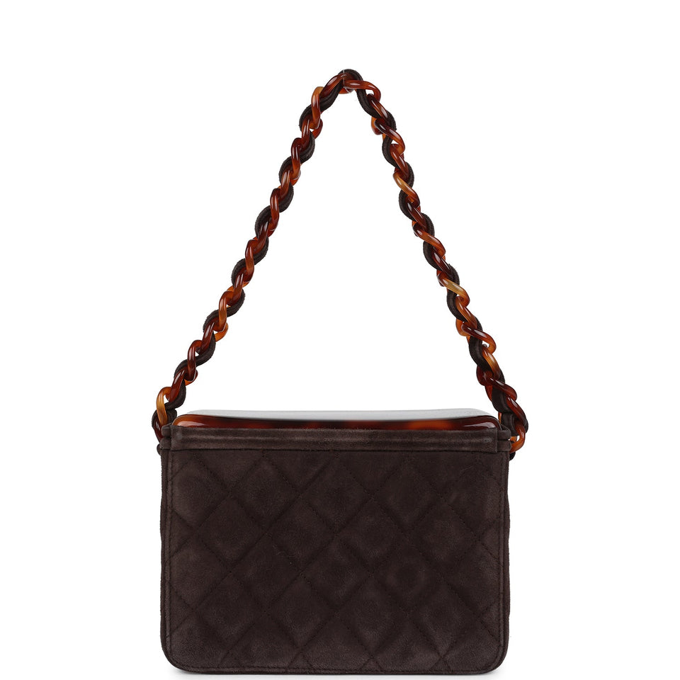 Chanel Vintage Vanity Box Bag Brown Suede and Tortoiseshell Bakelite Hardware