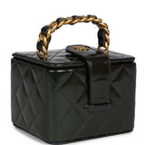 Chanel Vintage Mini Square Vanity Green Patent Antique Gold Hardware