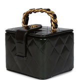 Chanel Vintage Mini Square Vanity Green Patent Antique Gold Hardware