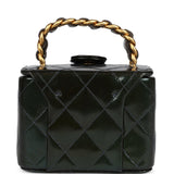 Chanel Vintage Mini Square Vanity Green Patent Antique Gold Hardware