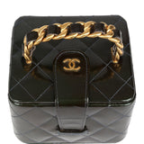 Chanel Vintage Mini Square Vanity Green Patent Antique Gold Hardware
