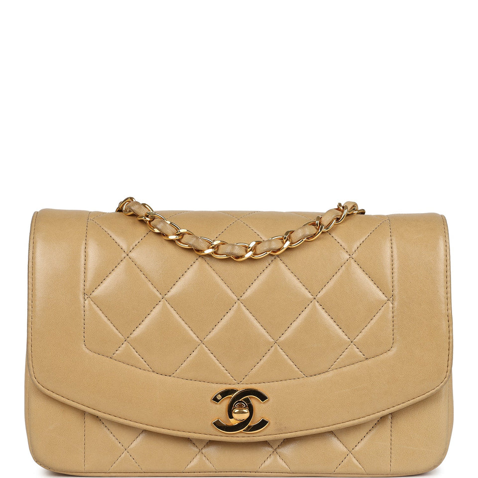 Chanel Vintage Small Diana Flap Bag Beige Lambskin Gold Hardware