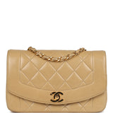 Chanel Vintage Small Diana Flap Bag Beige Lambskin Gold Hardware