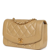 Chanel Vintage Small Diana Flap Bag Beige Lambskin Gold Hardware