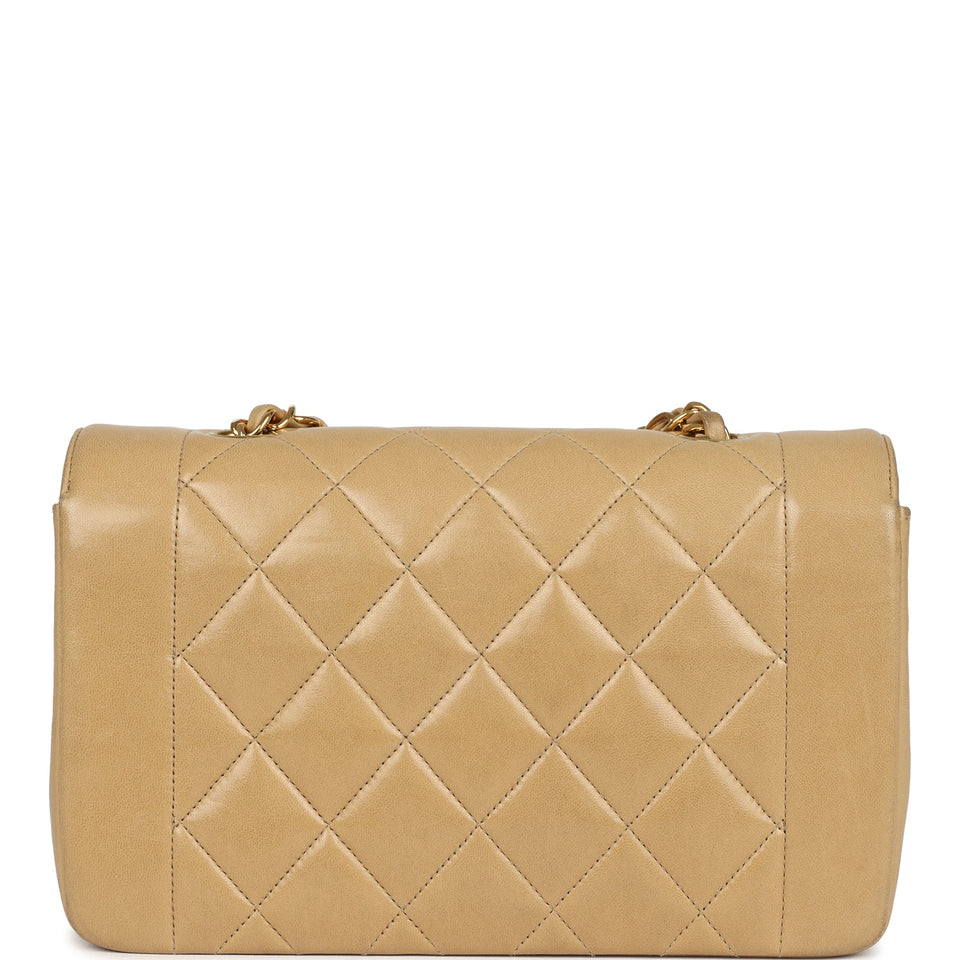 Chanel Vintage Small Diana Flap Bag Beige Lambskin Gold Hardware