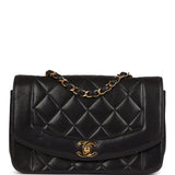 Chanel Vintage Small Diana Flap Bag Black Lambskin Gold Hardware