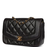 Chanel Vintage Small Diana Flap Bag Black Lambskin Gold Hardware