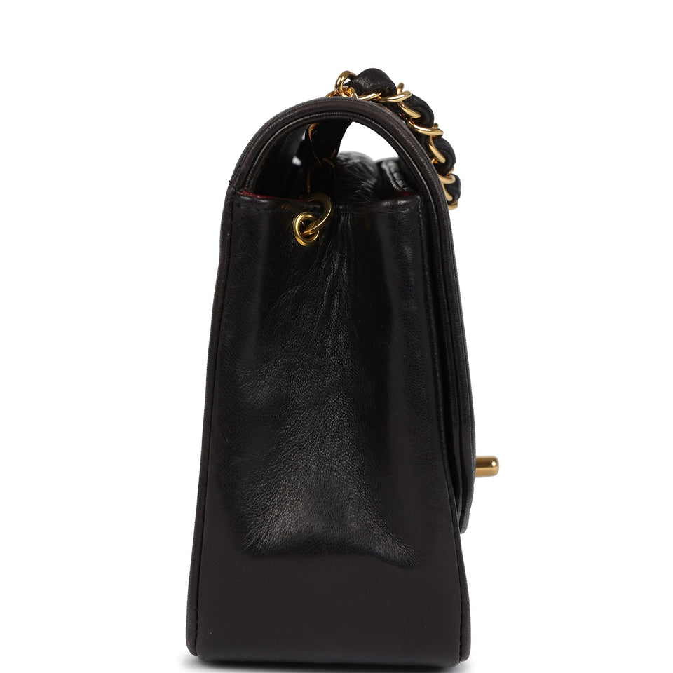 Chanel Vintage Small Diana Flap Bag Black Lambskin Gold Hardware