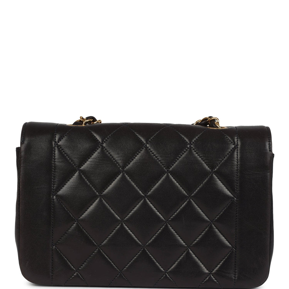 Chanel Vintage Small Diana Flap Bag Black Lambskin Gold Hardware