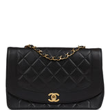 Chanel Vintage Medium Diana Flap Bag Black Lambskin Gold Hardware