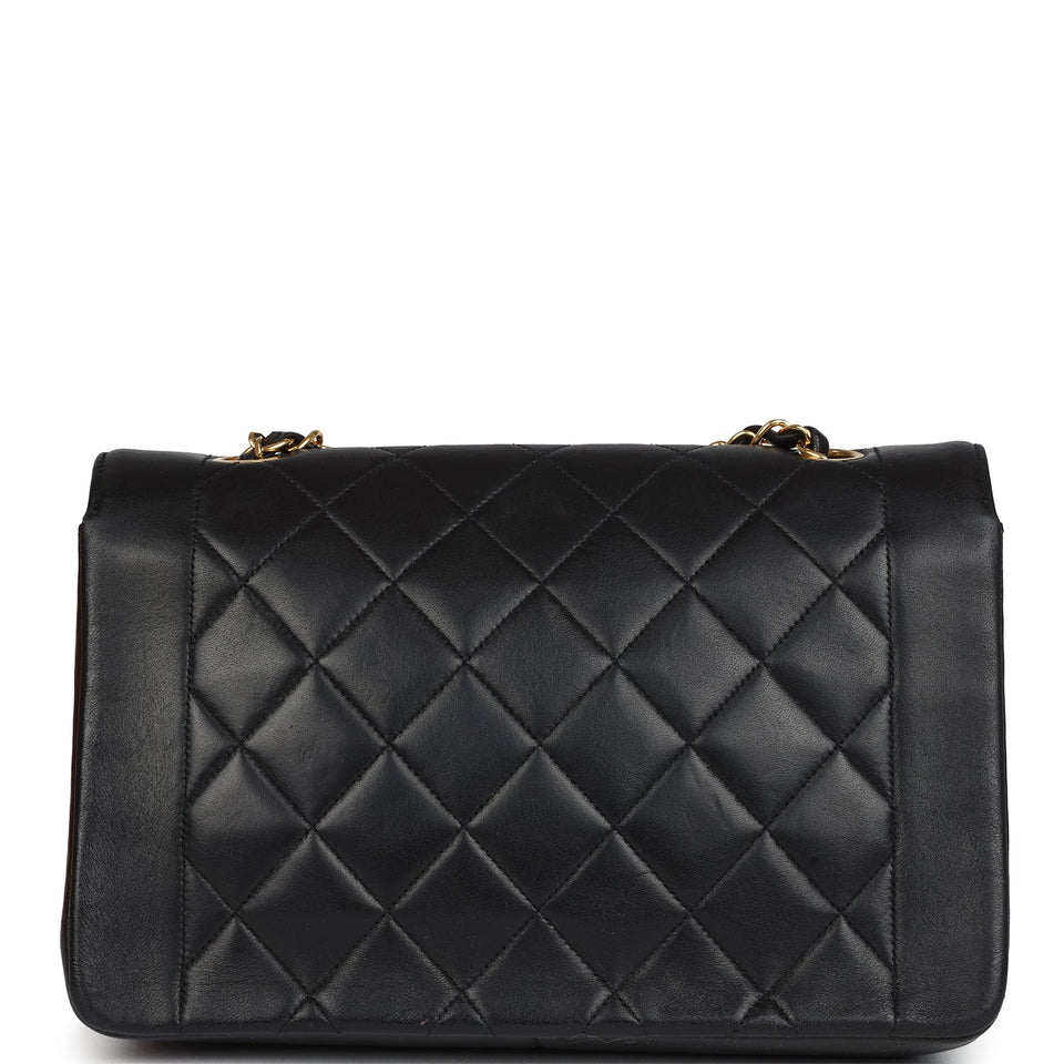 Chanel Vintage Medium Diana Flap Bag Black Lambskin Gold Hardware