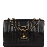 Chanel Vintage Jumbo Mademoiselle Vertical Flap Black Lambskin Gold Hardware