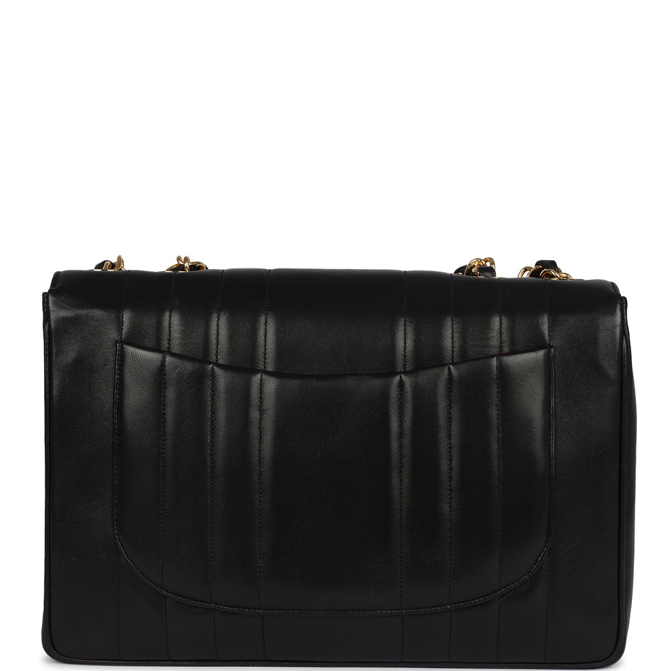 Chanel Vintage Jumbo Mademoiselle Vertical Flap Black Lambskin Gold Hardware
