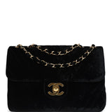Chanel Vintage XL Chevron Single Flap Bag Black Velvet Gold Hardware