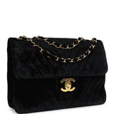 Chanel Vintage XL Chevron Single Flap Bag Black Velvet Gold Hardware
